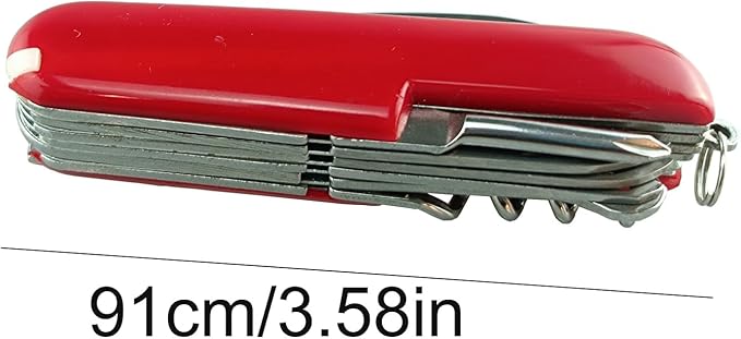 11-in-1 Multifunctional Pocket KnifeBoy Scout knife Red Handle Stainless Steel Survival Tool with Scissors Bottle Opener Saw Screwdriver Ruler Tweezers 3.58 Inch Length