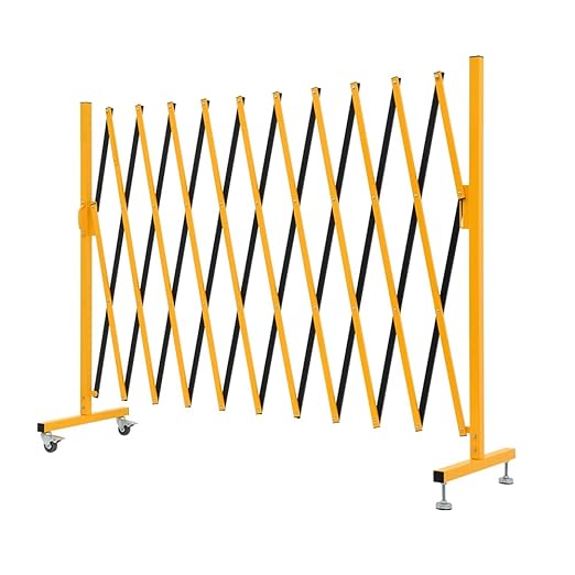 GYMTIME Industrial Expandable Metal Barricade 11 FT 47 inch high Yellow and Black Upgraded Portable Safety Barrier with Casters Flexible Fence Mobile Barrier Gate Adjustable Traffic Fence
