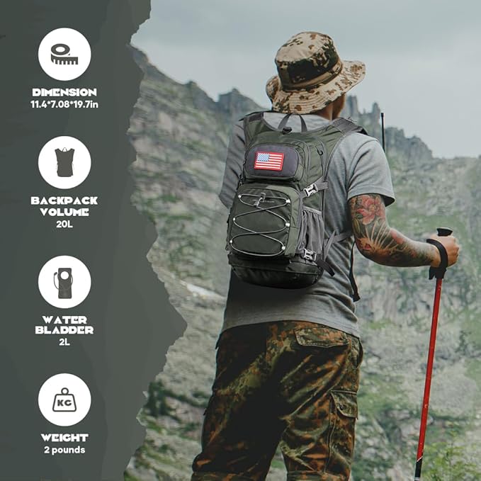 Maelstrom Hydration Hiking Backpack with 2L/3L Water Bladder High Flow Bite Valve Water Backpack Men Women Lightweight Insulation for Hiking Cycling Running Climbing Camping