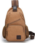 SIMU Sling Bag Pack Canvas Shoulder Sling Backpack Small Crossbody Chest Bag for ipad mini (Large brown)