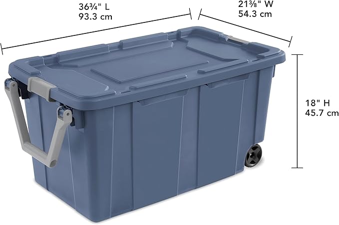 40-gallon wheeled industrial storage bins 2 count rugged plastic latch lid storage totes blue wheeled bulk storage bins