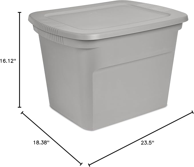 Sterilite 18 Gal Storage Tote Stackable Bin with Lid Plastic Container to Organize Clothes in Closet Basement Gray Base and Lid 8-Pack