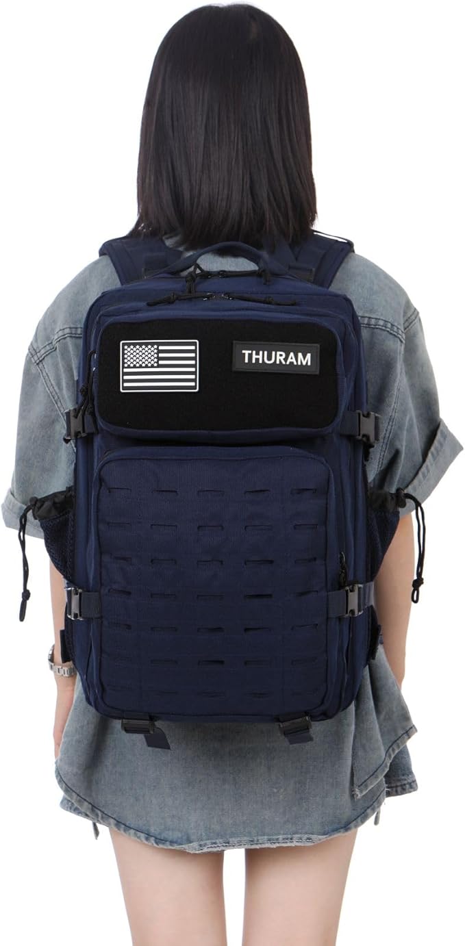 50L Tactical Military Backpack Waterproof Sturdy Bag for Hiking Camping Fishing Gym Backpack with Bottle Holder (Navy)