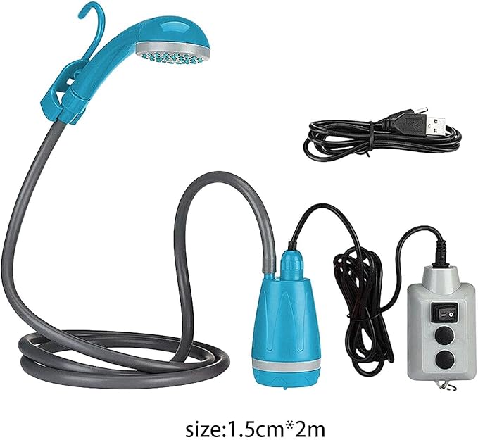 Camping Shower with Electric Pump for Outdoor Use USB Rechargeable Blue