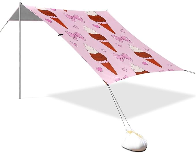 ALAZA Pink Bow Ice Cream Pattern Beach Tent Sun Shelter Portable Canopy Sunshade for Outdoor Camping Picnics Backyard Fun 10x9 ft