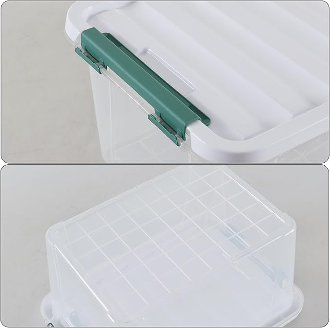 Jekiyo 4 Packs Large Latching Container Box 20 Quart Plastic Storage Bin