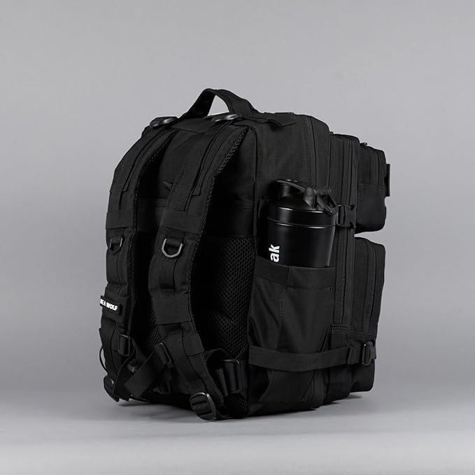 WOLFpak 35L Tactical Gym Backpack (Alpha Black) Durable 1000D Waterproof Oxford Material with MOLLE Webbing Laptop Pocket &amp Dual Cup Holders Durable Fitness/Travel/Military Daypack