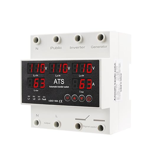 4P 63A 110V ATS Automatic Transfer Switch - L1 Priority Phase Selector 50/60Hz Din Rail Mount CE Certified for Public Inverter Generator Use