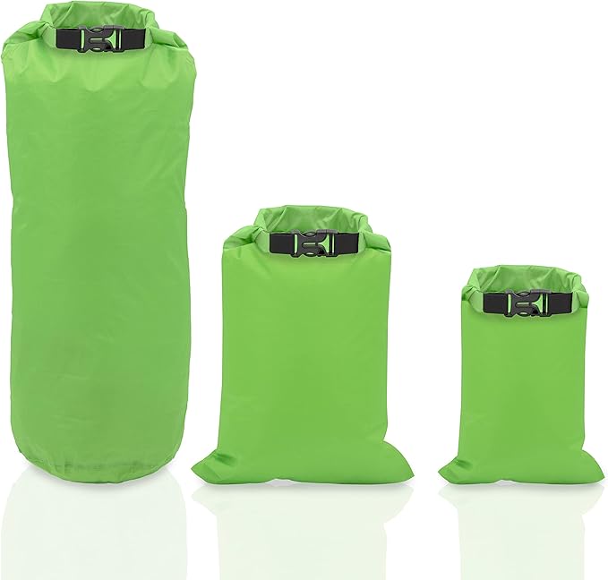 Milestone Camping Waterproof Dry Bags / Single Bag Or Set Of 3 / Roll Up Close / Easy To Spot Bright Green Or Orange Design / Great For Camping Fishing Skiing &amp Hiking Trips