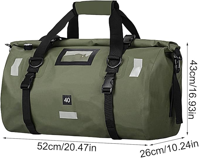40L Waterproof Duffel Bag Motorcycle Dry Bags Large Heavy Duty Camping | Back Seat Roll Top Luggage Tail with Reflective Strips Backpack for Kayaking Rafting Boating Camping Travel