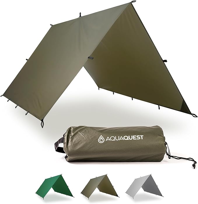 AquaQuest Guide Tarp – Ultralight Waterproof (5000 mm) Seam-Taped 40D Ripstop Rain Fly for Backpacking Stealth Camping &amp Thru-Hiking