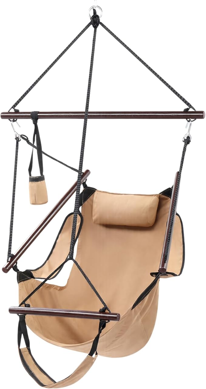 ONCLOUD Upgraded Unique Hammock Hanging Sky Chair Air Deluxe Swing Seat with Rope (Tan)