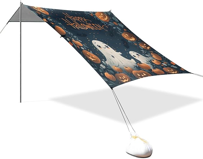 ALAZA Halloween Pumpkin Beach Tent Sun Shelter UPF50+ Protection Beach Shade Canopy w/ 4 Sandbags for Outdoor Camping Fishing Backyard Fun Picnic 10x9 ft