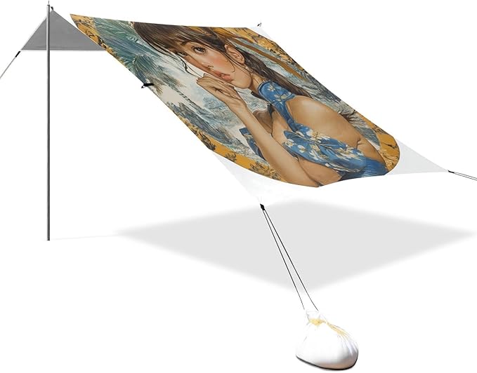 Game Anime Playroom Japanese Samurai Beach Cabana UPF50+ Protection Easy Setup Portable Sun Shelter with Carrying Bag for Backyard and Camping
