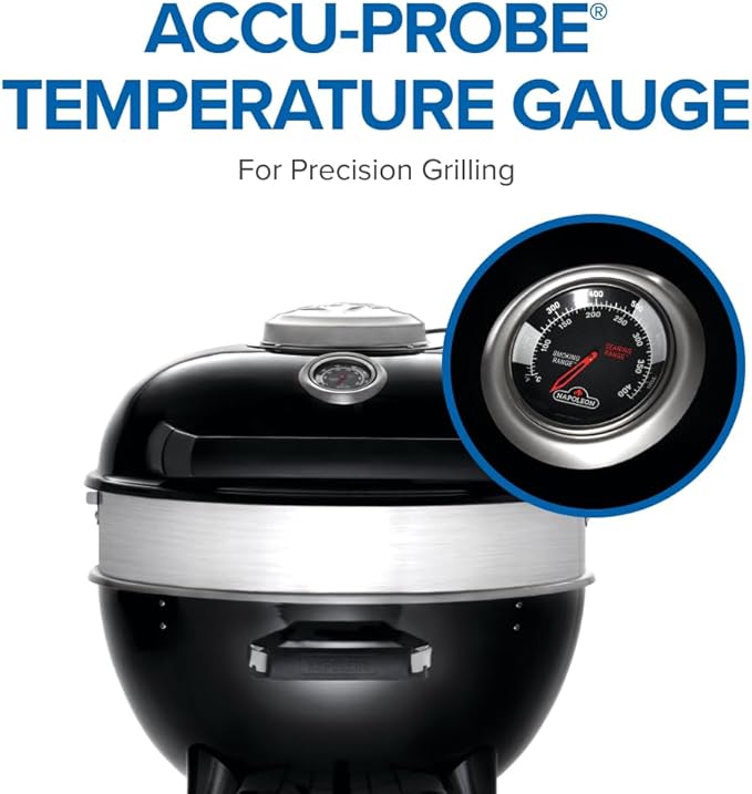 Napoleon PRO22 Professional Charcoal Kettle Grill Black Porcelain-Enameled Lid and Bowl Chrome-Plated Cooking Grid