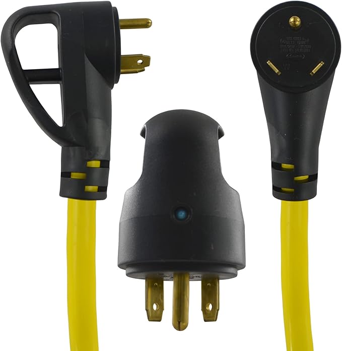 Conntek 14960 RV 3-Feet Y Cable Adapter RV 30A Plug to (2) U.S 3 Prong Connector(15/20A) with Light Indicator
