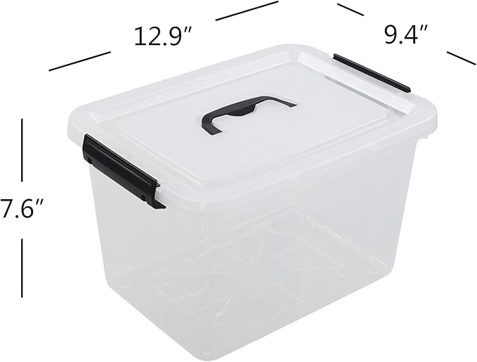 1-Pack Plastic Storage Box Clear Latch Box with Handle and Lid 10 L