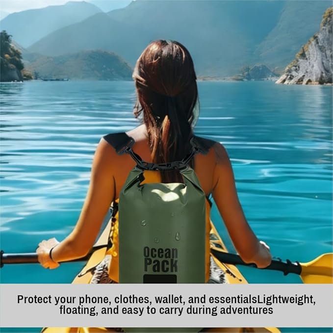 Waterproof Dry Bag Set of 3 (2L 5L 10L) – Roll Top PVC Dry Bags Waterproof for Kayaking Camping Beach &amp Travel – Floating Compression Dry Sack Backpack for Outdoor Gear (Military Green)