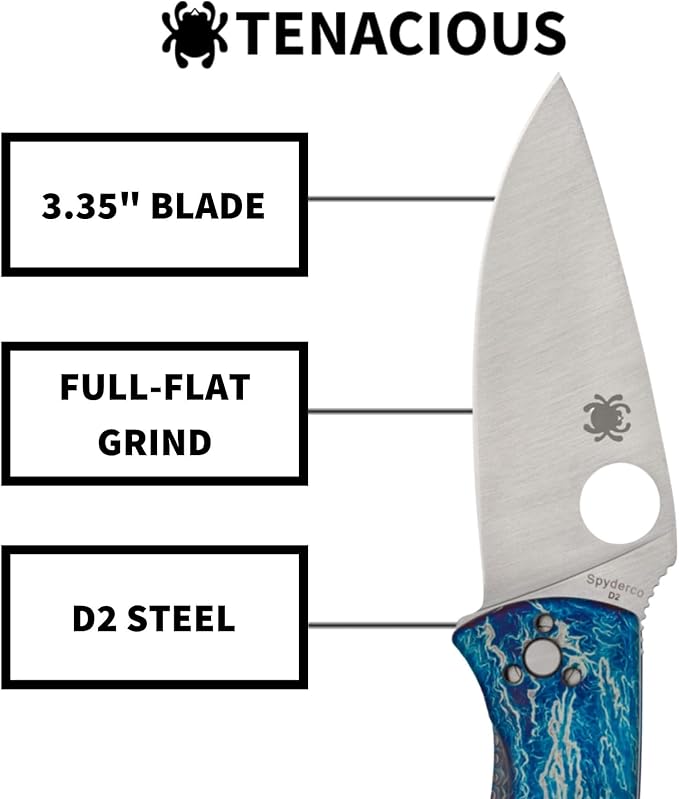 Spyderco Tenacious Disarray Folding Pocket Knife with 3.3 D2 Steel Blade and Titanium Handle - EDC Knife for Men and Women Perfect for Hunting Tactical Camping Survival - PlainEdge - C122TIBLD2P
