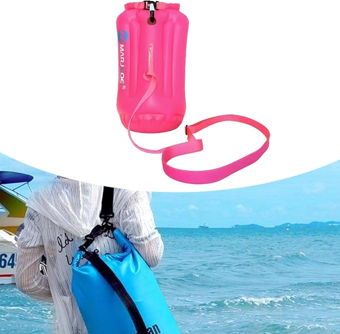 Swim Buoy 20L Sturdy Portable Roll Top PVC Waterproof Storage Bag for Rafting Canoeing Surfing Beach Hiking Rose Red