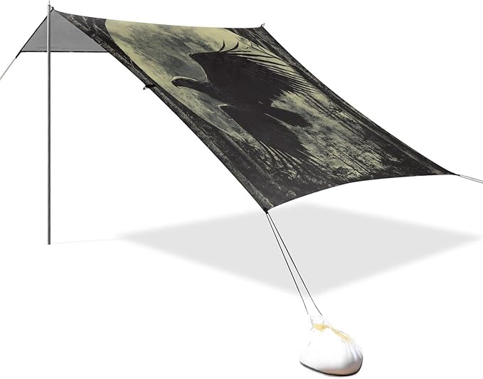 ALAZA Eagles Moon and Forest Beach Tent Sun Shelter Portable Canopy Sunshade for Outdoor Camping Picnics Backyard Fun 10x9 ft