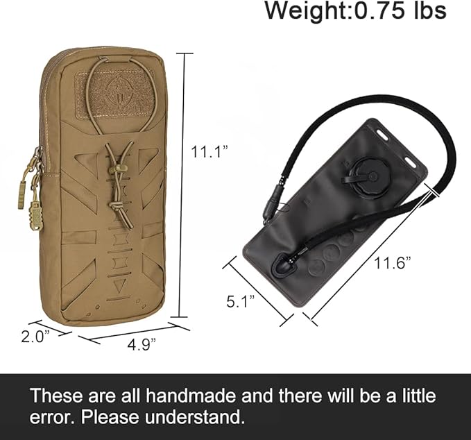 Tactical Hydration Pouch with Inner Bladder for 1L Water Bag Laser Cut MOLLE Hydration Pouch for Hiking Biking Running and Climbin 500D Nylon