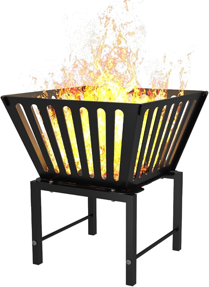 Mondazie Outdoor Fire Pit — 17 Inch Portable with Storage Bag for Camping Patio Heating Picnic and BBQ Trapezoid Vertical Hollow Black