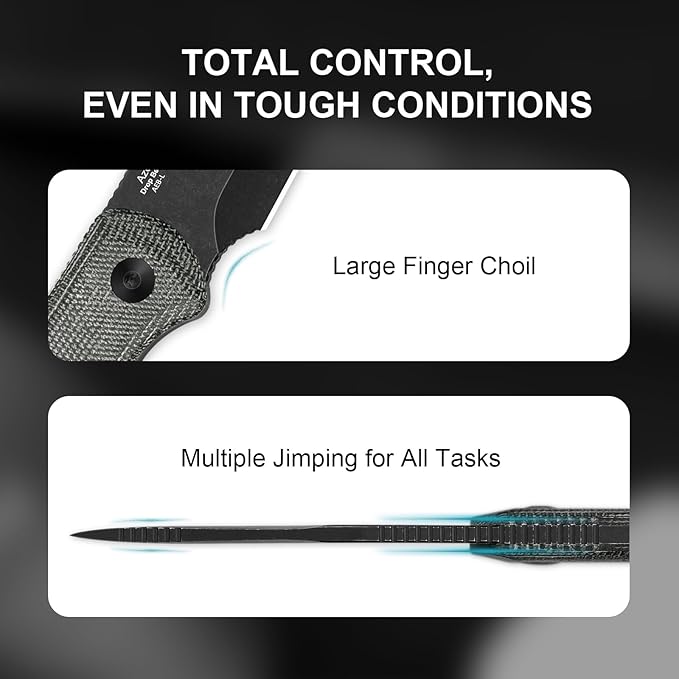 Kizer Drop Bear Fixed Blade Knife 2.6 AEB-L Black Stonewash Blade EDC Camping Knife with Black Micarta Handle &amp Hidden Tools Full Tang Hunting Survival Knives with Adjustable Kydex Sheath 1092