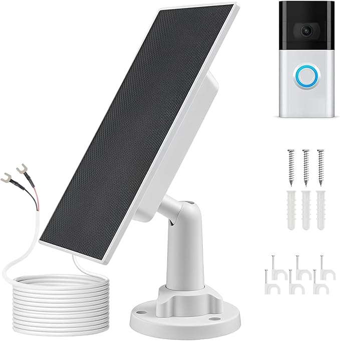 Solar Charger for Ring Doorbell with Built-in Energy Storage – Solar Panel Compatible with Ring Battery Doorbell Pro/ Plus and Video Doorbell 4/ 3 Plus/ 3 Weatherproof Continuous Charging