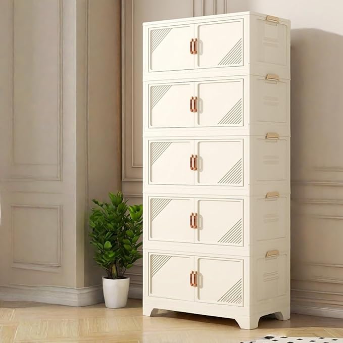 Storage Bins Stackable Folding Plastic Storage Containers with Clear Lids Multi Layer Organizer for Home Dorm Office Closet Bedroom Living Room