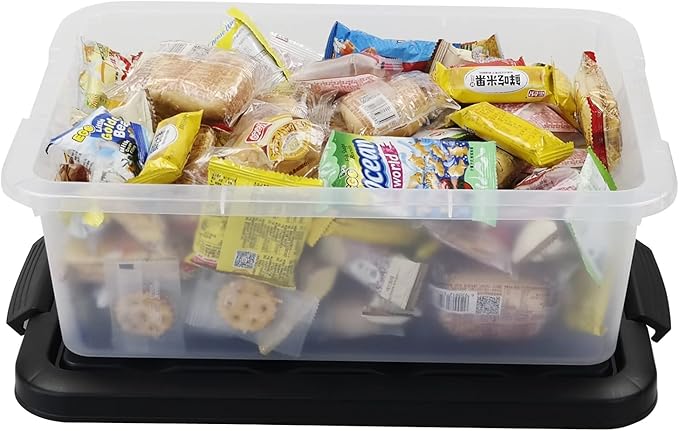Wekioger Versatile Plastic Storage Box Organizer Bins with Black Lids 14 Quart 2 Packs