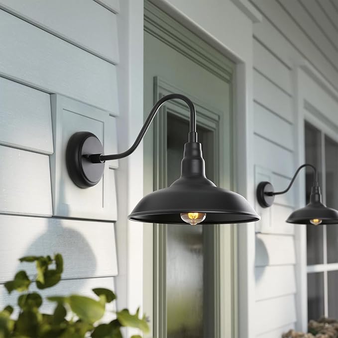 10in Black Gooseneck Barn Lights 4 Pack Farmhouse Barn Wall Mount Light Fixture Exterior Waterproof Industrial Porch Wall Sconce for Garage Patio Doorway LM2201-4P