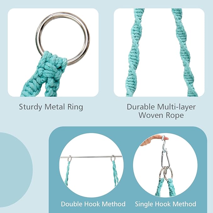 Giantex Hammock Chair Macrame Swing - Hanging with Cushion and Hardware Kit 330 LBS Weight Capacity Indoor for Stand Patio Balcony Living Room (Turquoise) (GT10698-NPTU)