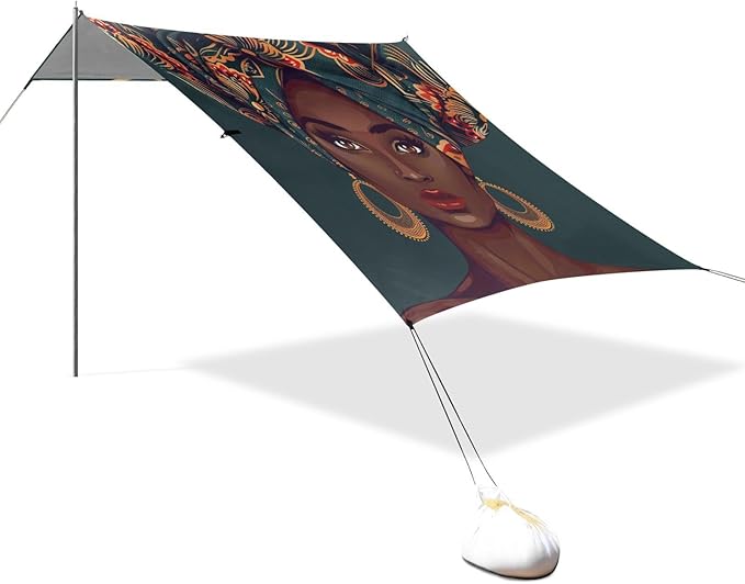 ALAZA Portrait Beautiful African Woman in Traditional Turban Tribal Beach Tent Sun Shelter Portable Canopy Sunshade for Outdoor Camping Picnics Backyard Fun 10x9 ft