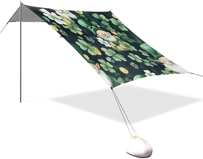 xigua St. Patrick's Day Beach Tent Sun Shelter with Carrying Bag - Silver Coated Oxford Fabric Beach Canopy for Beach Camping Fishing - Includes Windproof Ropes Sandbags &amp Stakes