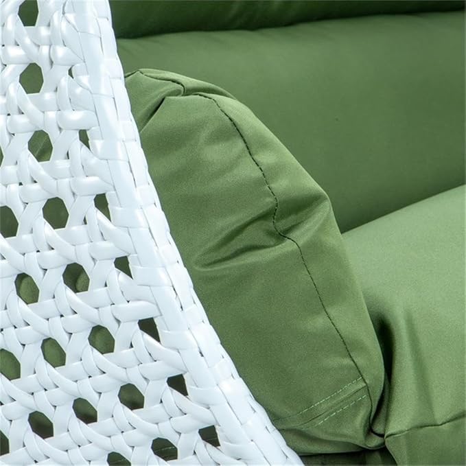 LeisureMod 2 Person Hanging Egg Chair Indoor Outdoor Patio Lounge Swing with White Stand &amp UV-Resistant Cushions Hammock Chair for Bedroom &amp Garden Dark Green