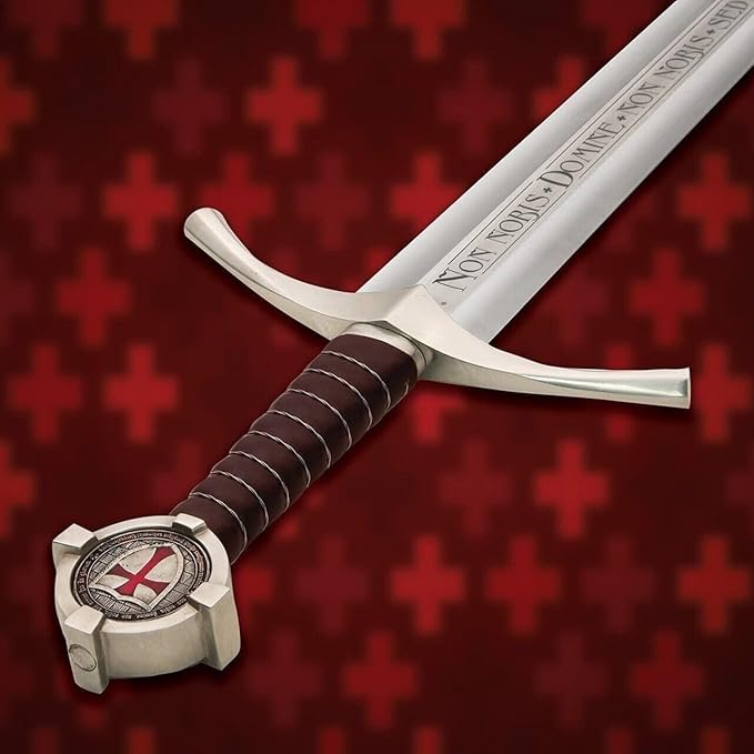 DARK WARRIOR-Handmade Medieval The Accolade Sword of The Knights Templar Replica Viking Sword with Scabbard Stainless Steel Blade Decoration Collection Cosplay (Templar) (Medieval Viking)