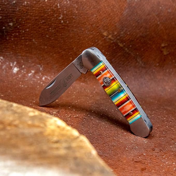 WHISKEY BENT HAT CO. Traditional Canoe Folding Knife 3.63 Closed Length 440C Stainless Steel Blades (Serape Sunrise)