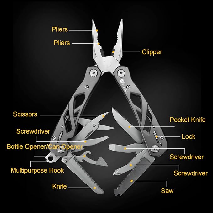 Multitool Pliers with Safety Lock Portable Stainless Steel Pliers Folding Knife Saw EDC Multi Tool for Outdoor Camping Fishing Hiking Man's Gift