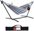 PNAEUT Double Hammocks with Stand for Outside Portable Space Saving Heavy-Duty Steel Stand for Indoor Outdoor Patio with Carrying Bag 450 lbs Capacity (Sky)
