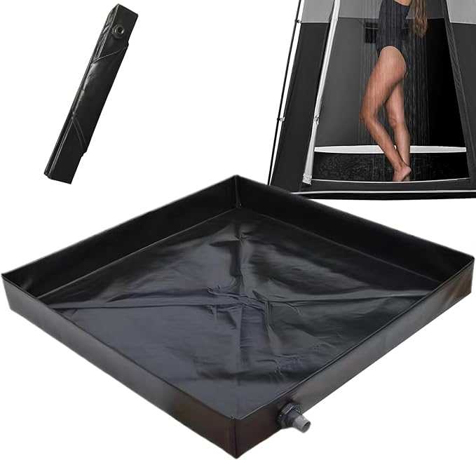 Camping Shower Mat 41x41'' Collapsible Shower Base with Wrapped Edges Rapid Drainage Waterproof Shower Pan with Heavy Duty Bottom for Outdoor Shower Camping Camping Shower Mat