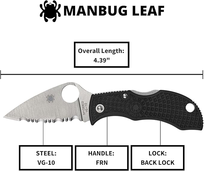 Spyderco Manbug Leaf Folding Pocket Knife with 1.9 VG-10 Steel Blade and FRN Handle - EDC Knife for Men and Women Perfect for Hunting Tactical Camping Survival Hiking - SpyderEdge - MBKLFS