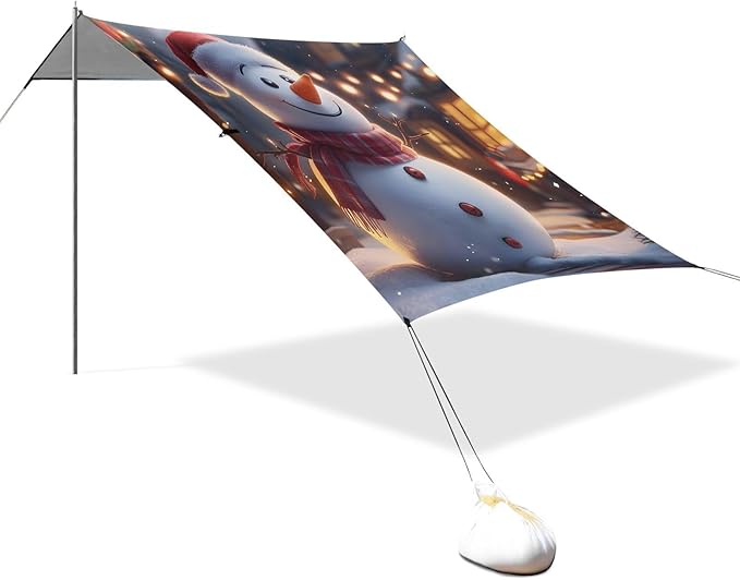 ALAZA Cute Christmas Snowman Beach Tent Sun Shelter Portable Canopy Sunshade for Outdoor Camping Picnics Backyard Fun 10x9 ft