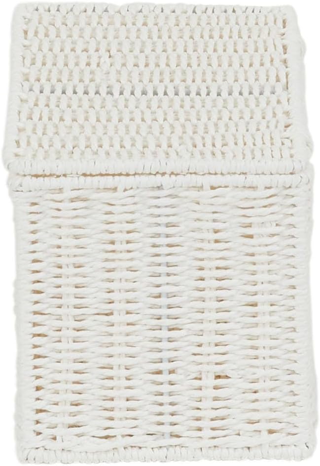 Household Essentials Small Wicker Basket with Lid Multipurpose Storage Basket for Bathrooms Shelves Desks Vanities Closets and More White