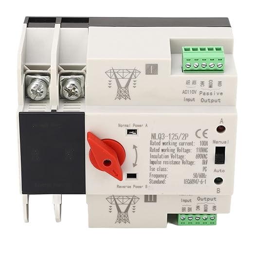 Generic AC110V 100A Power Automatic Transfer Switch 2P ATS Generator Changeover 35mm Rail Mounting for Home and Industrial Use Genericu7g0vgin4y