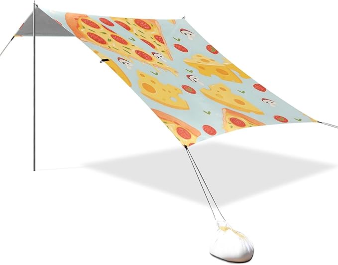 ALAZA Pizza Cheese Pattern Beach Tent Sun Shelter Portable Canopy Sunshade for Outdoor Camping Picnics Backyard Fun 10x9 ft