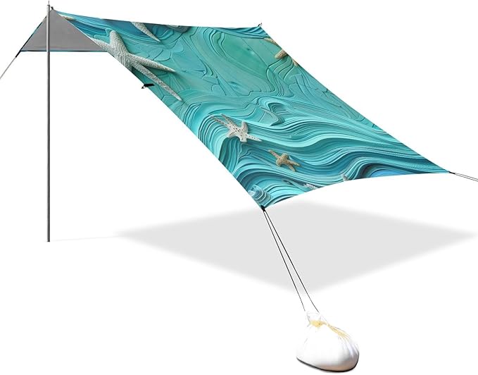 ALAZA The Starfish on Teal Blue Beach Tent Sun Shelter Portable Canopy Sunshade for Outdoor Camping Picnics Backyard Fun 10x9 ft