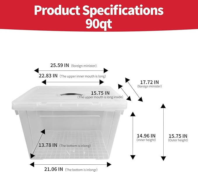 90 Quart 4-Pack Heavy-Duty Stackable Clear Storage Bins with Lids - Premium Clear Plastic Organizing Containers for Home Office Closet &amp Bathroom BPA-Free Secure Latches and Pull Handles
