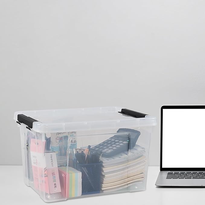 4-Pack 24 Quart Storage Box Clear Plastic Storage Bin with Wheels