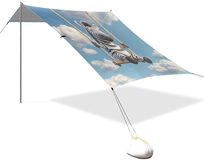 ALAZA Zebra Swing Bar Blue Sky Cloud Beach Tent Sun Shelter Portable Canopy Sunshade for Outdoor Camping Picnics Backyard Fun 10x9 ft